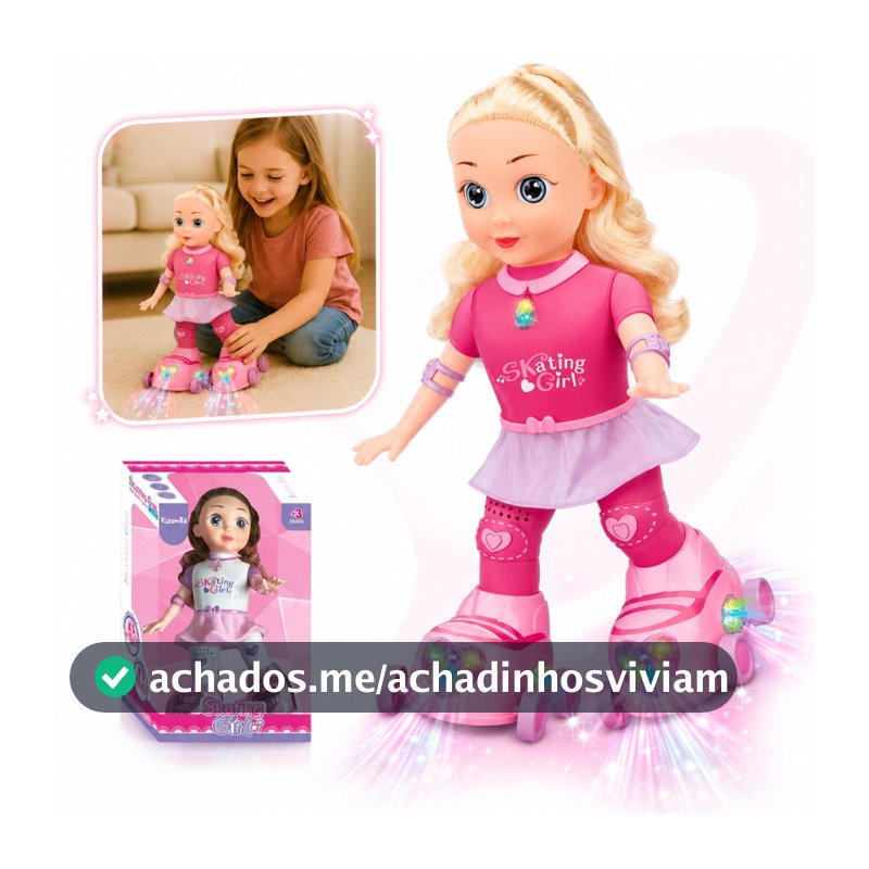 Boneca Patinadora Luz Led Anda Canta Dança Skating Girl Patins Luzes Criança Infantil Menina Kizumba