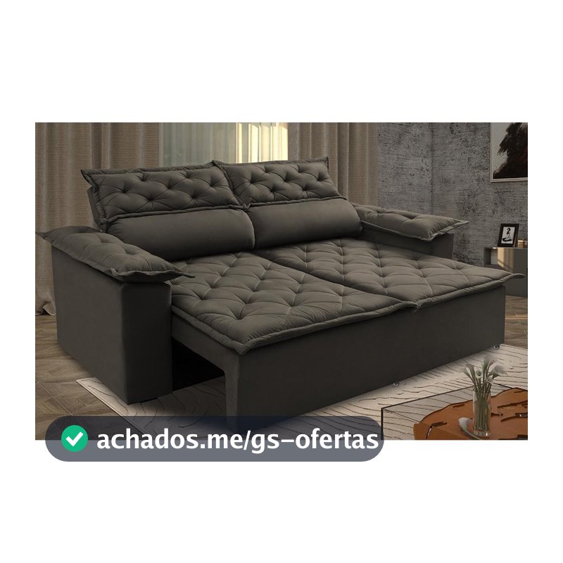 Sofá 3 Lugares Retrátil e Reclinável Cama inBox Compact 1,80m Velusoft Café