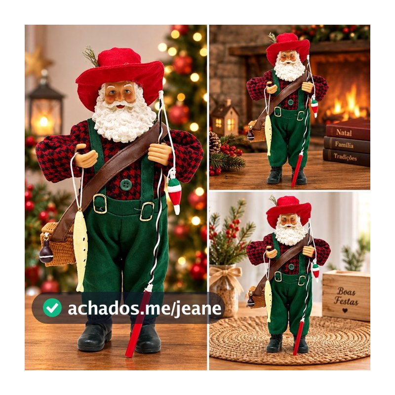 Boneco Decorativo Papai Noel Pescador Colecionável De 30cm