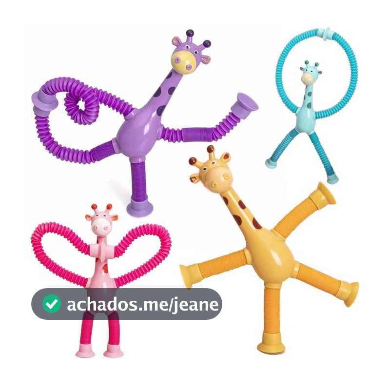 Kit 12 Girafas Estica e Gruda Pop It Tubo Com Luz Led Brilha Infantil Lembrancinha