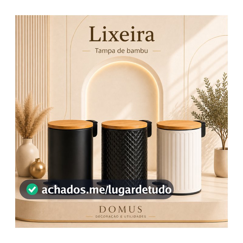 Lixeira Premium 5L Pedal Metálico Tampa de Bambu Soft Close Cesto Removível Banheiro Cozinha