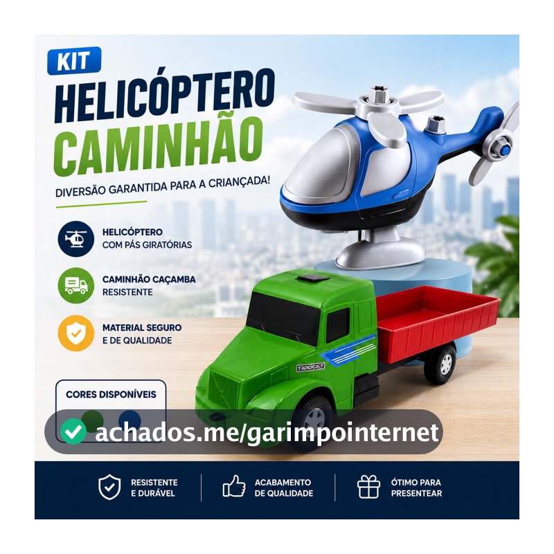 Caminhão Carroceria Helicóptero Brinquedo Infantil Caminhão e Helicóptero Usual Brinquedos