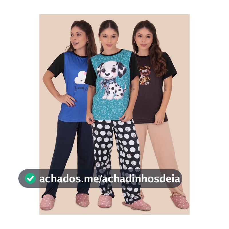 Kit 3 Pijamas Manga Curta Virginia Coleção Calça E Blusa Manga Curta