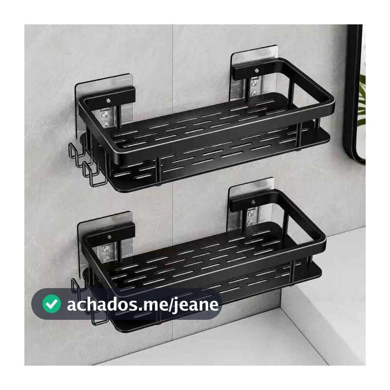 Suporte De Shampoo Preto Organizador Alta qualidade Prateleira De Banheiro Sem Furo Premium-Space Alumínio