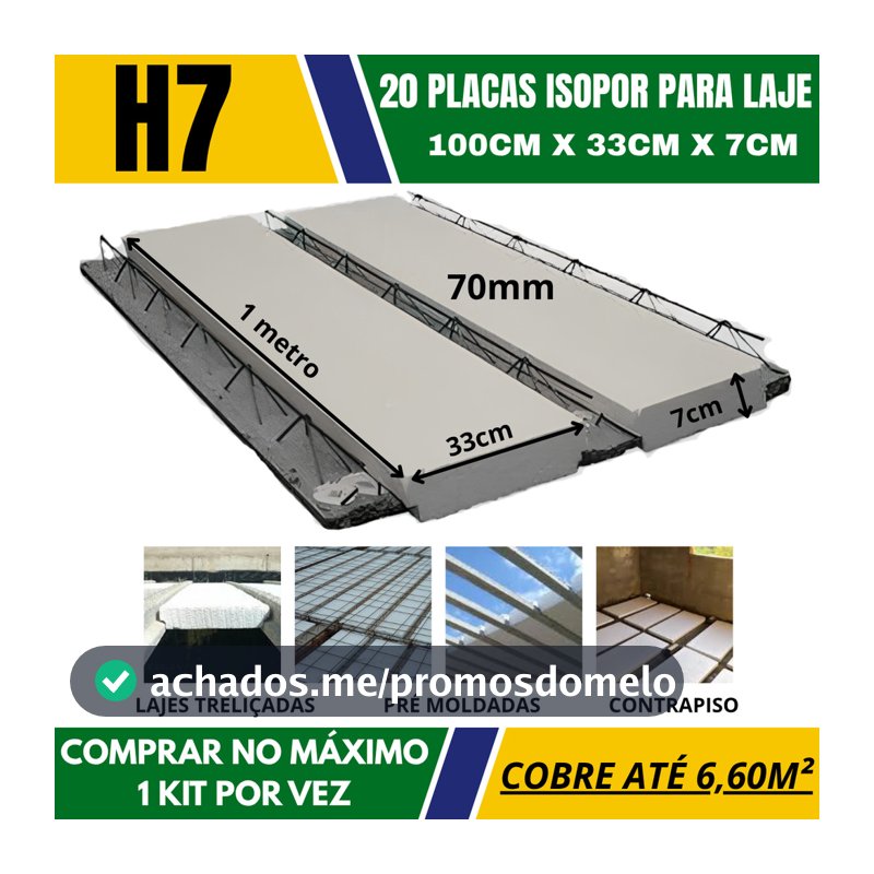 20 Placas Isopor EPS H7 Laje Lajota 70mm 100cm x 33cm x 7cm - Comprar 1 Kit Por Vez