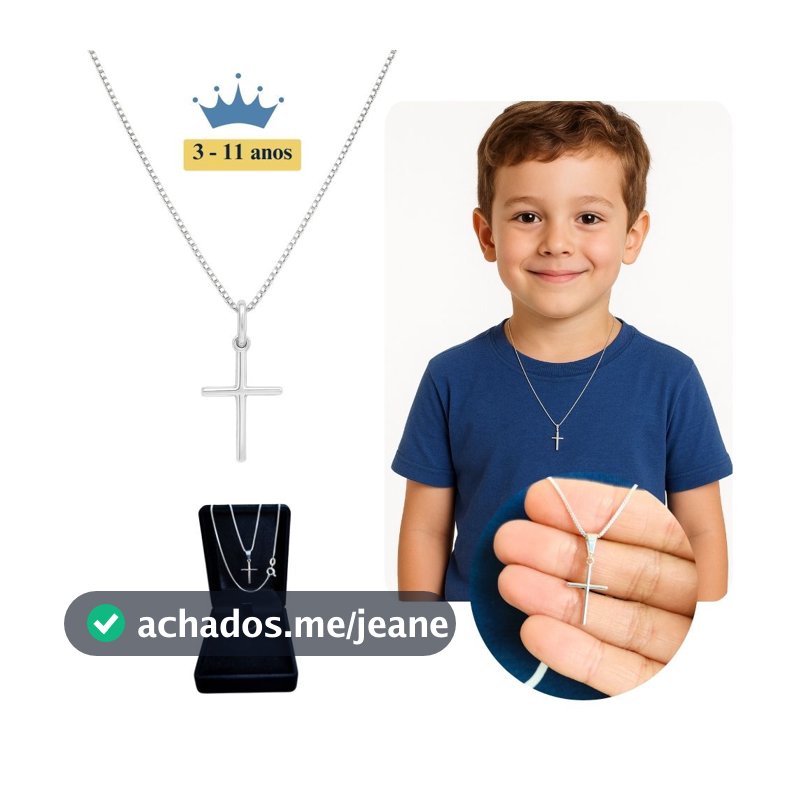 Corrente Infantil Criança Masculino Banhado A Prata 925 + Pingente Cruz Palito