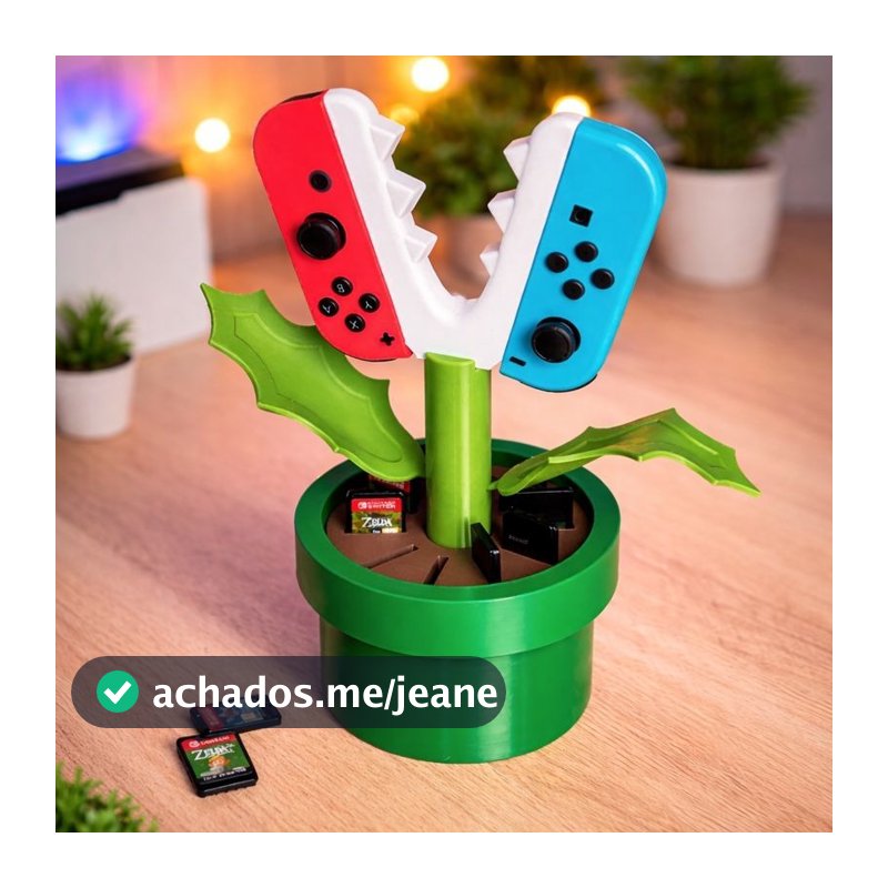 Suporte Controle Nintendo Switch Joy-Con Porta 10 Jogos Planta Carnivora Mario Bros Decorativo Gamer Pro