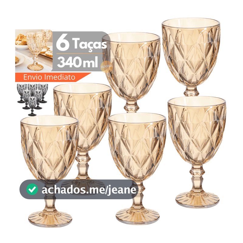 Kit 6 Peças De Taças 330ml De Vidro Diamond Vinho Água Drinks Ambar Buffet Ambar Fume