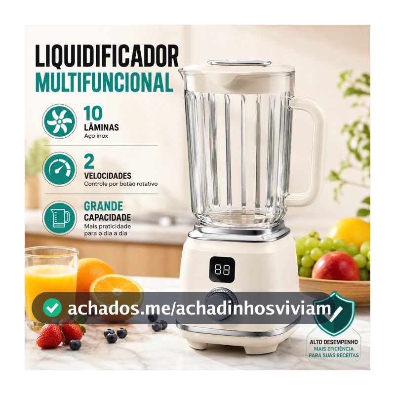 Liquidificador Elétrico Multifuncional 10 Lâminas 2 Velocidades com Jarra Grande para Sucos Vitaminas Frutas Cozinha