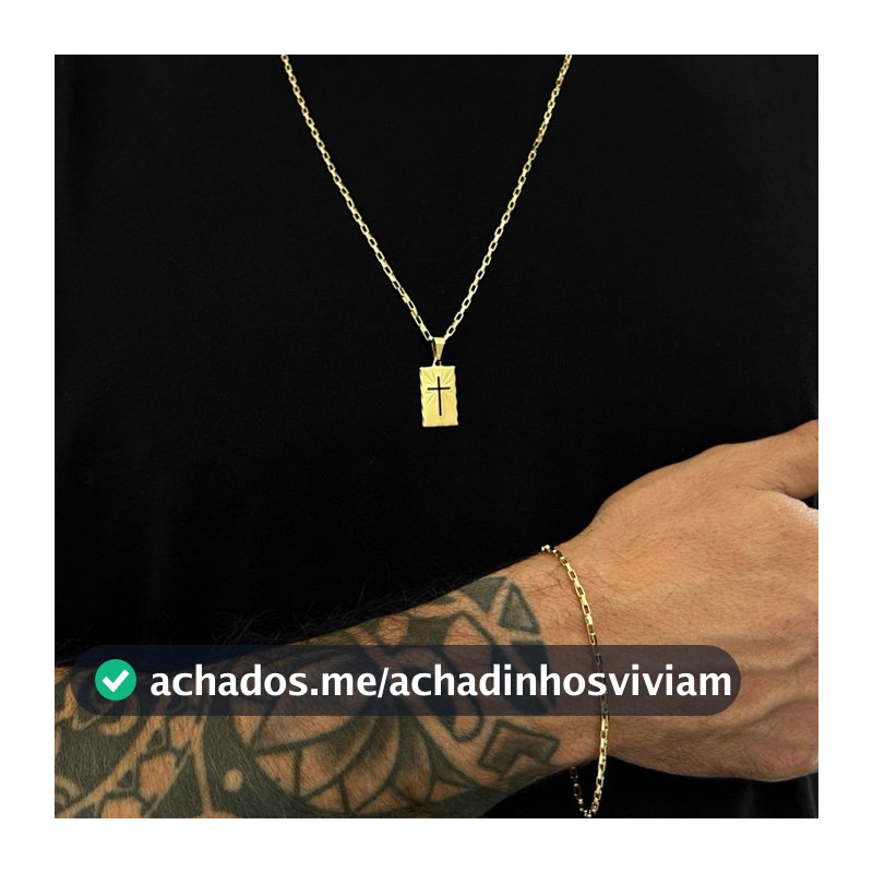 Corrente Masculina 70cm Cruz + pulseira | Banhada a Ouro 18k Premium