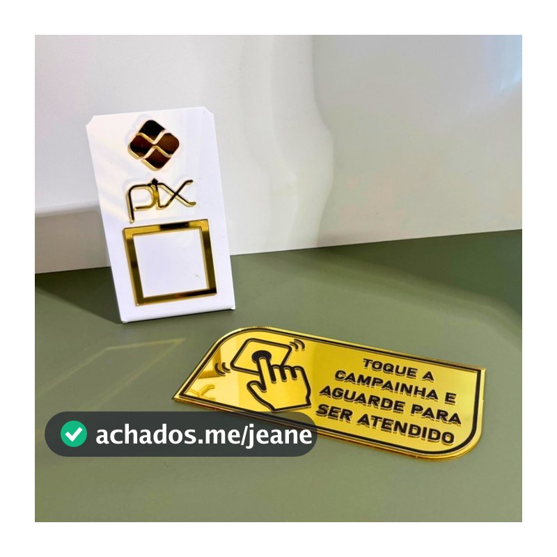 Display Pix Pagamento + Placa Campainha Acrílico Espelhado Balcão Caixa
