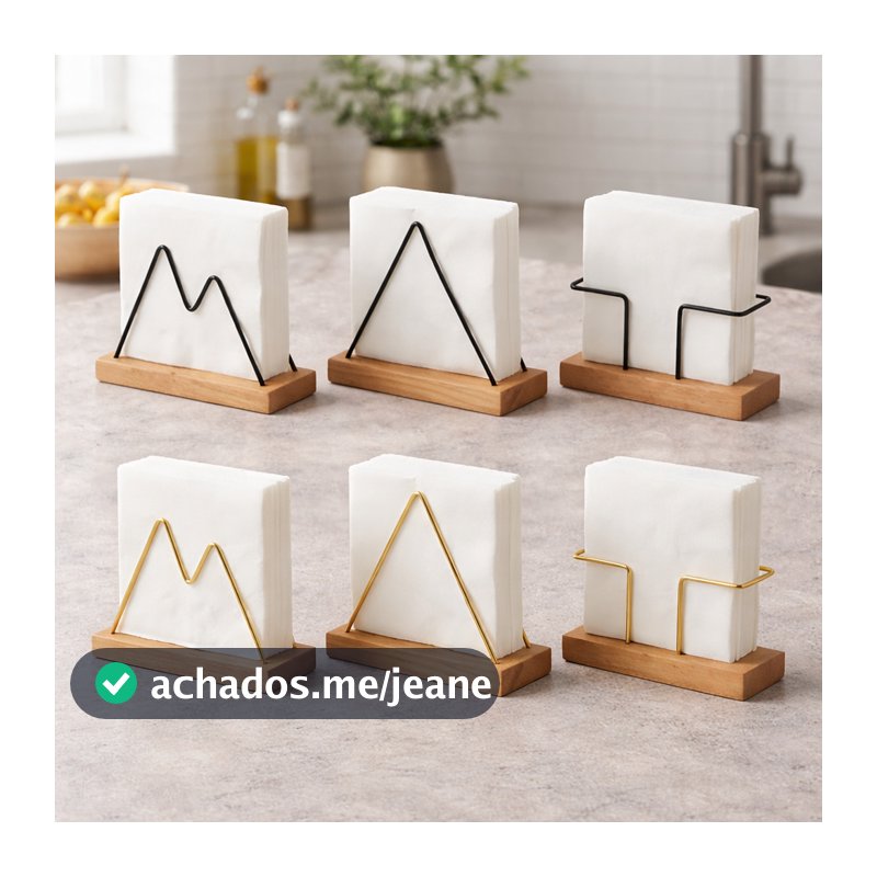Porta Guardanapo De Mesa Madeira Aço Dourado Preto Fosco Grande MDF Cozinha Suporte ENVIO IMEDIATO