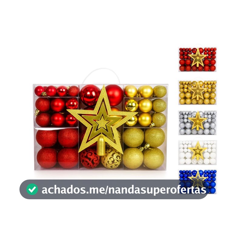 Kit 60/100 Bolas de Natal + Estrela Mista Lisas Glitter Decoração Enfeite Árvore de Natal LuvinCo
