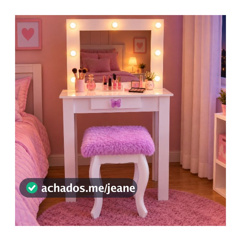 Penteadeira  Infantil com Gaveta Mdf com Espelho de Luz Quarto Menina Cantinho Da Maquiagem Decoração Quarto