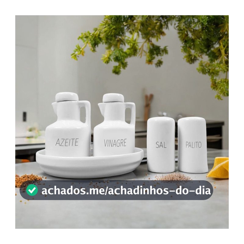 Kit Galheteiro Porcelana Decorado Azeite e Vinagre