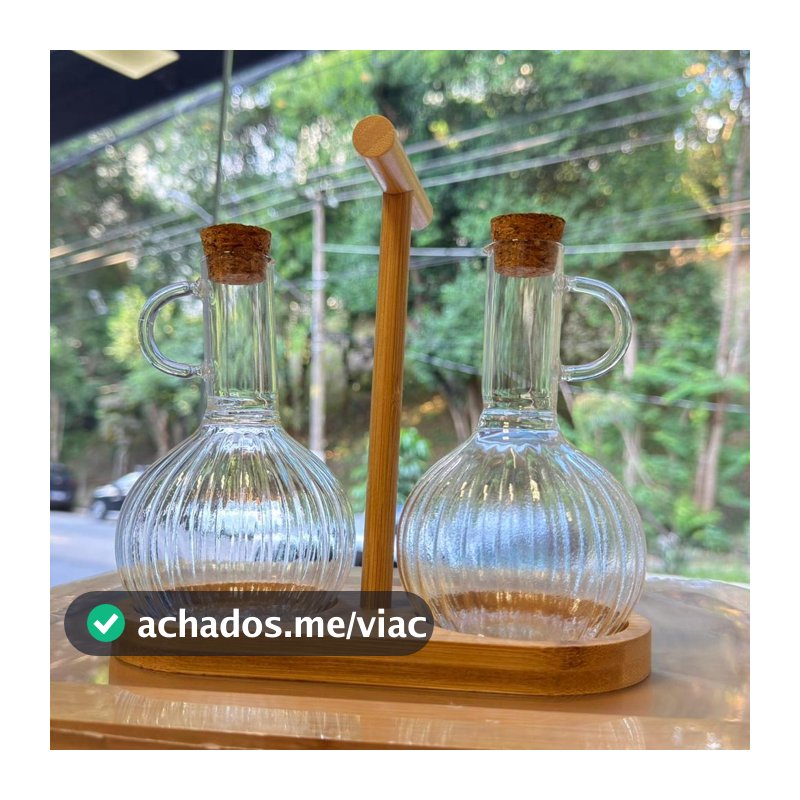 Kit Galheteiro de Vidro com Suporte de Bambu  Boho 300ML - 3pçs