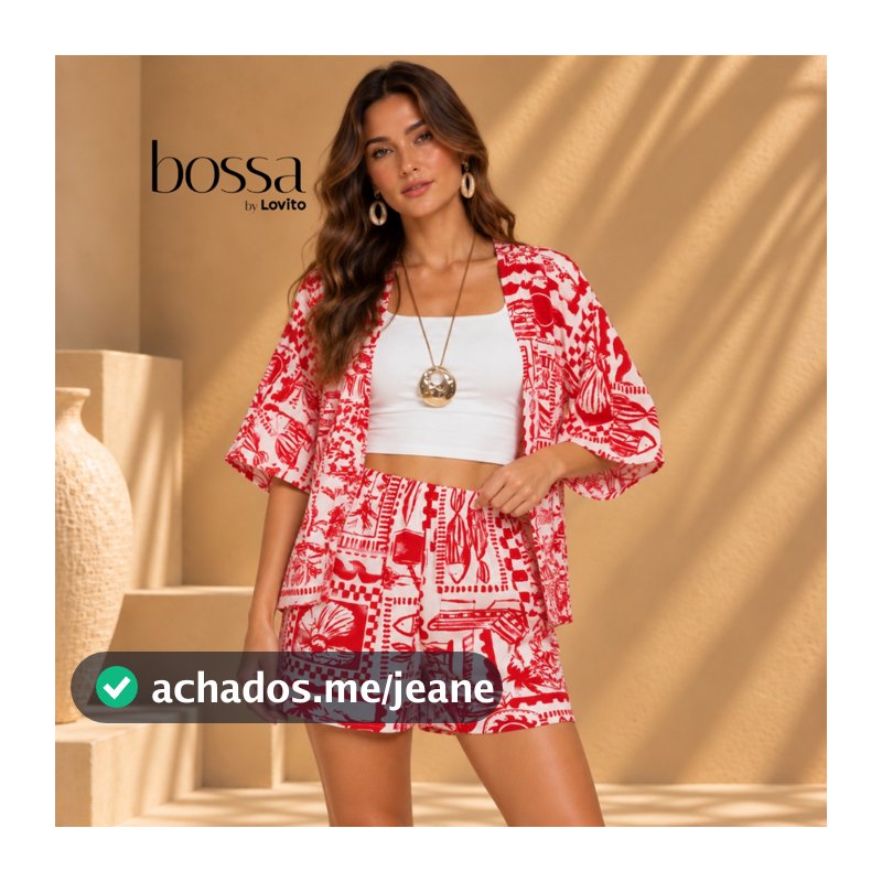 Lovito Bossa Conjunto Short e Kimono Feminino SHB486BRL516