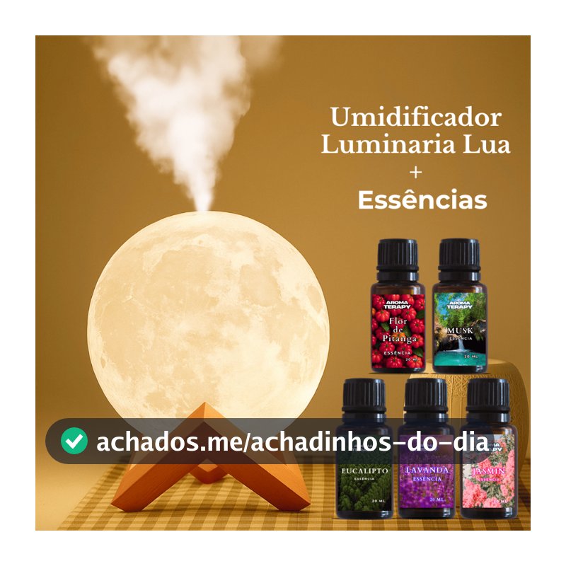 Umidificador Luminária + Essências Abajur 2em1 900ml Lua 3d Vaporizador de Ambiente Difusor De Ar