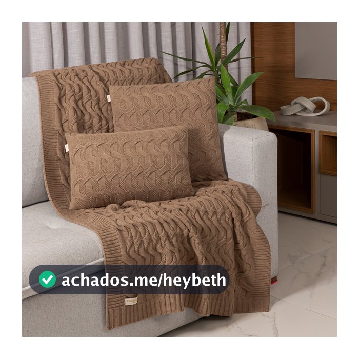 Kit Manta Sofa Quarto Sala Cama Decorativa Tricô + 2 Capas de Almofada Modelo Maldivas