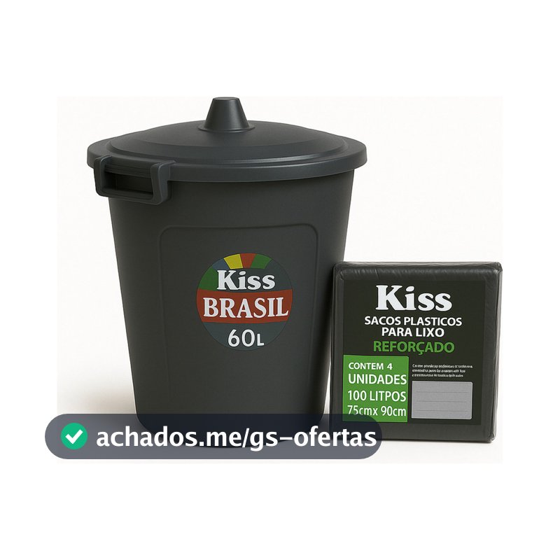 Cesto De Lixo 60l Com Tampa E Trava + 4 Sacos 100l Brinde