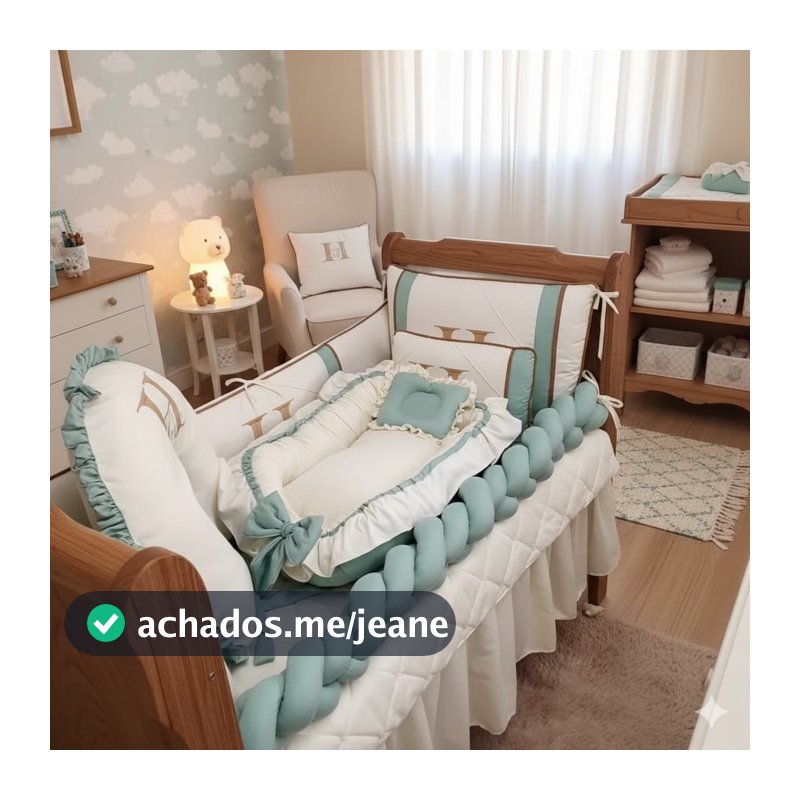 Kit Berço Americano 10 peças Trança PERSONALIZADO INICIAL E NOME+NINHO +AMAMENTAÇÃO BABADO E AMARRIS