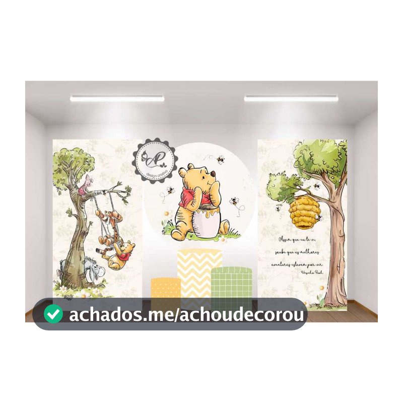 SUPER KIT PAINEL DE FESTA URSINHO POOH AQUARELA - 2 LATERAIS + 1 REDONDO + 3 CAPAS DE CILINDROS EM TECIDO SUBLIMADO