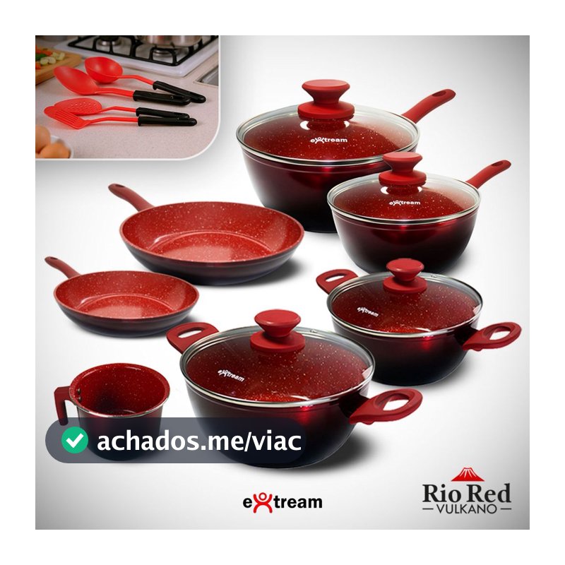 Jogo de Panelas Revestimento Ceramica Indução 11 peças Extream Rio Red Vulkano