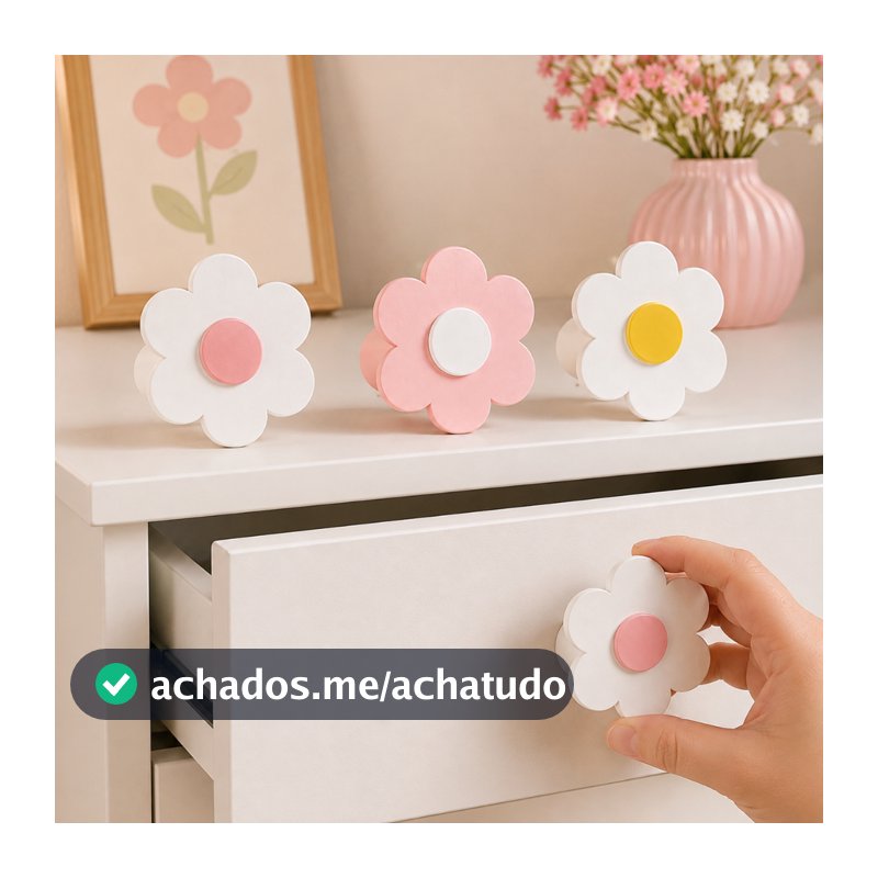Kit Puxador Flor Margarida - Infantil, Juvenil Baby - Com Parafuso incluso