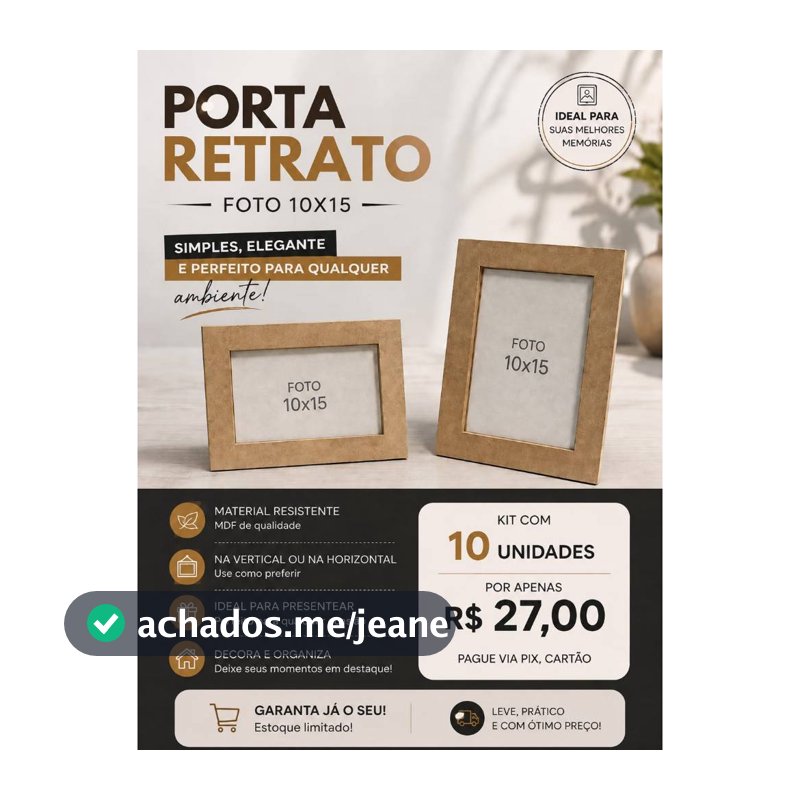 Kit 10 Porta Retrato MDF Cru Para Foto 10x15