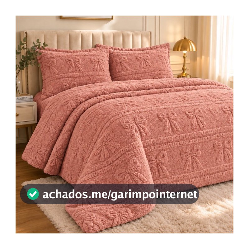 Kit Colcha Queen Fleece 3 Peças Edredon Super Macia Alto Relevo 2 Fronhas Toque Suave  Aconchego