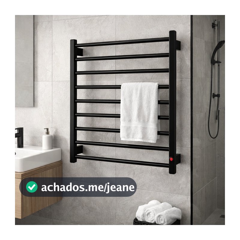 Toalheiro Elétrico Térmico Em Alumínio Aquecido Grande Para Toalhas, Cores Preto, Branco e Prata Tem Shop