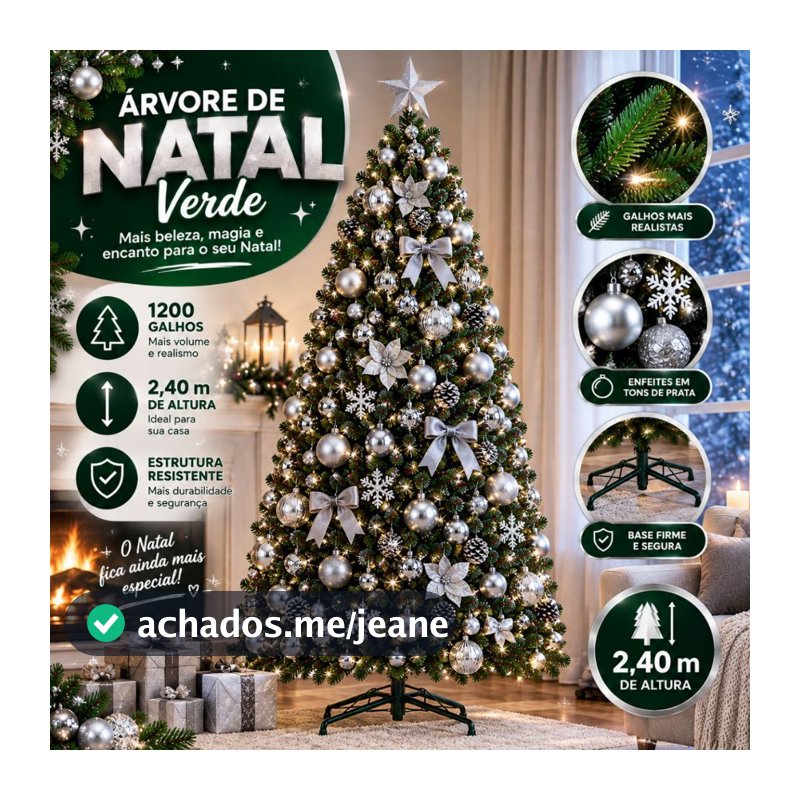 Árvore de Natal Imperial 240cm com 1200 Galhos Pé de Ferro