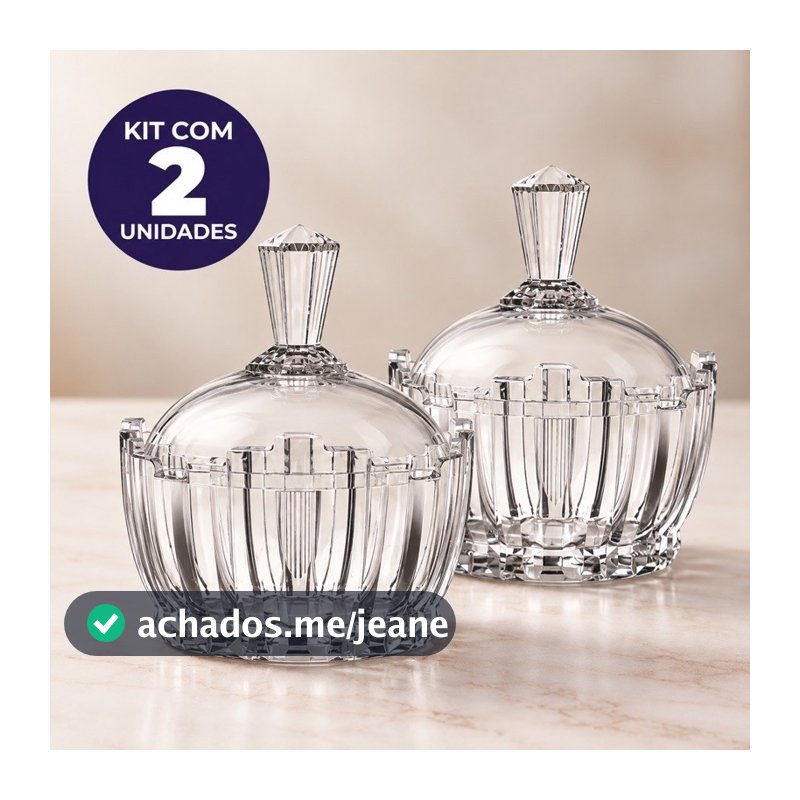 KIT 2 BOMBONIERES DE VIDRO 240ML COM TAMPA JOGO PARA DOCES BOMBONS CONJUNTO DECORATIVO E ORGANIZADOR