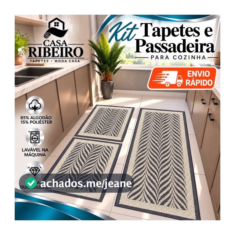 Kit Tapetes e Passadeira Amazonas Premium 3 Peças para Cozinha – 50x80cm e 50x1.40m
