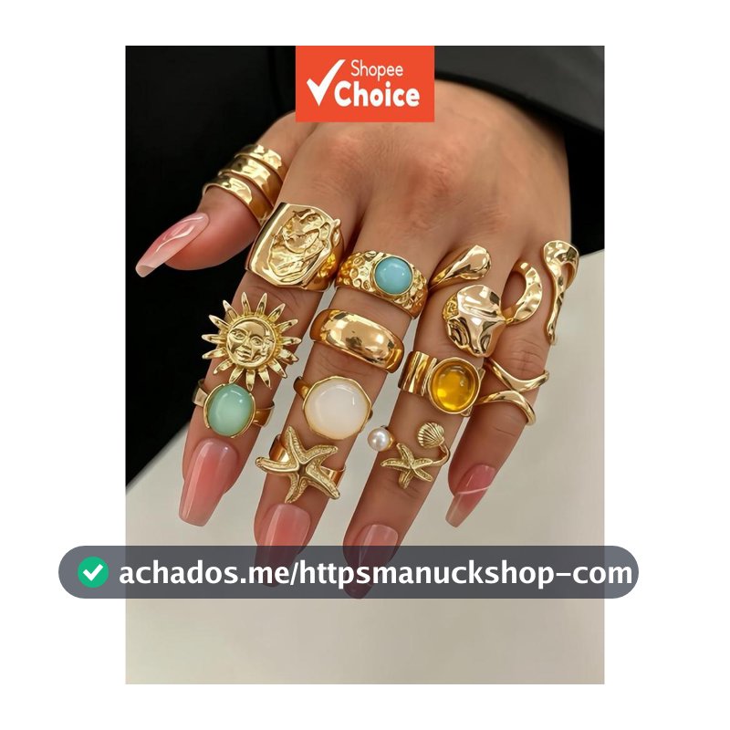 13 Estrela-do-mar Conjunto Feminino Anéis Elegante Luxo Multi-peça Conjunto Anel Aberto para Festa, Férias e Uso Diário