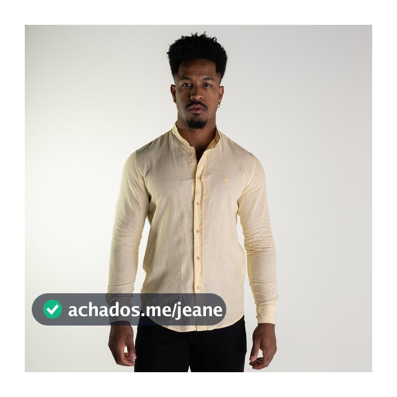 Camisa Social Linho Slim Gola Padre Amarela