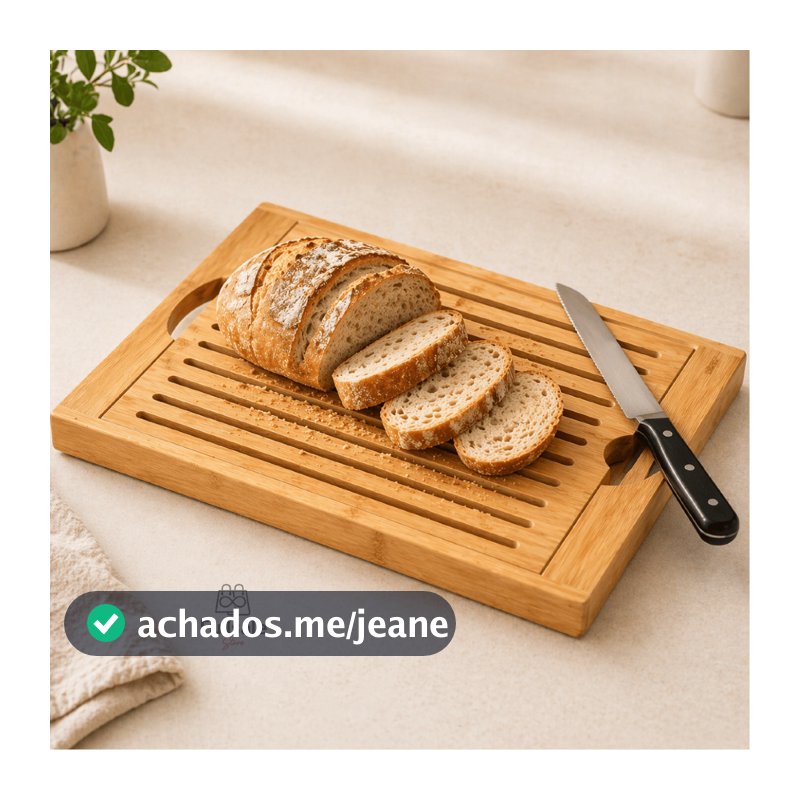 Tábua de Corte Migalheira Bambu Para Pães e Bolos com Bandeja Coletora de Migalhas Multiuso