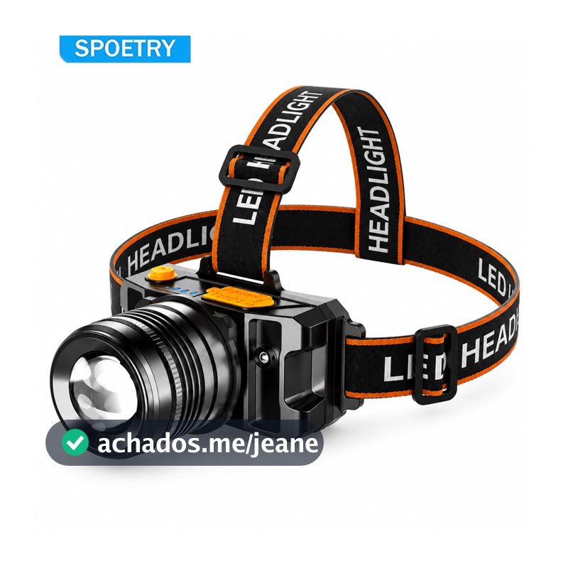 SPOETRY Lanterna de Cabeça LED Profissional Recarregável USB com Sensor Inteligente e Display de Bateria à Prova D’Água