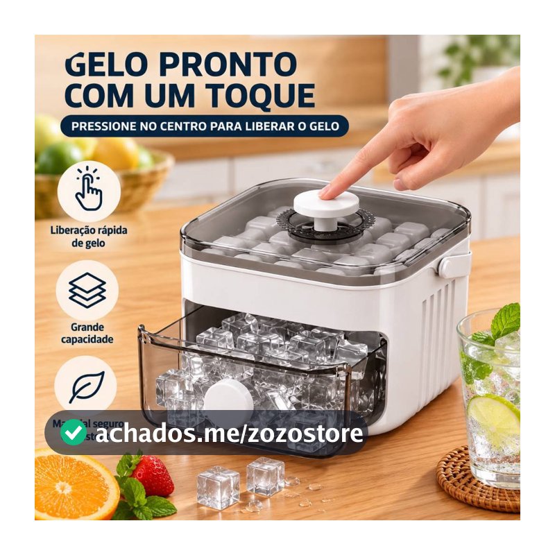 Forma de Gelo Manual com Coletor e Tampa Fácil de Desenformar Grande Capacidade