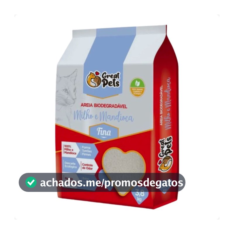 Areia Biodegradável Fina 3,8 Kg para Gatos - Great Pets
