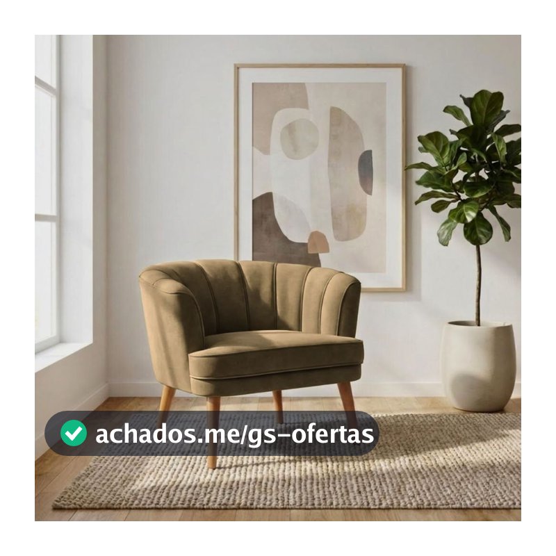 Poltrona Aconchegante para Sala de Estar Tecido Veludo Confortável Pés de Madeira Resistente