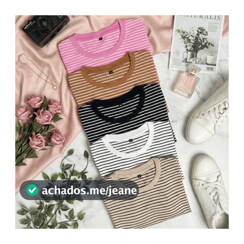 Blusa Feminina Listrada Tshirt Manga Curta Elegante do P ao GG Algodão Confortável Fresca Moda Verão