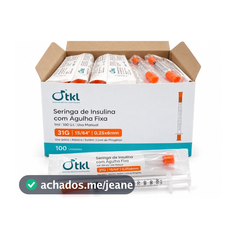 Seringa de Insulina com Agulha Fixa 1ml 0,25mm x 6mm 31G - TKL