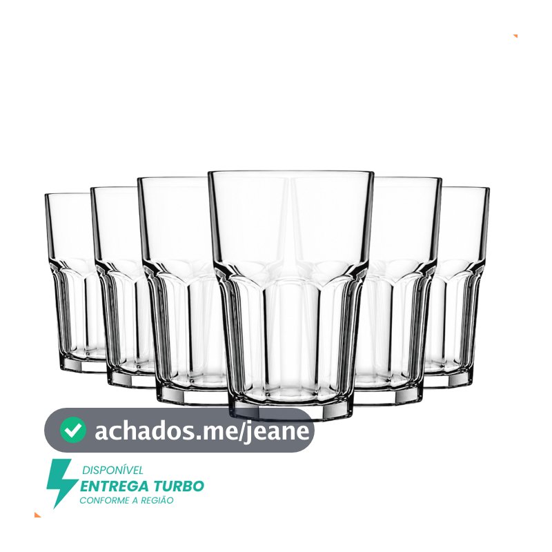 Jogo De 6 Copos 350ml Em Vidro Ideal Para Água Suco Drinks e Refrigerante