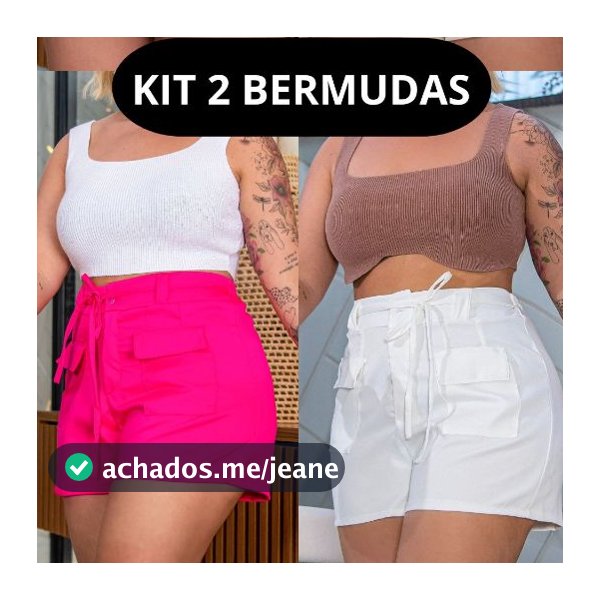 Kit 2 Bermudas Crepe Feminina Plus Size Cores Lisas All Curve