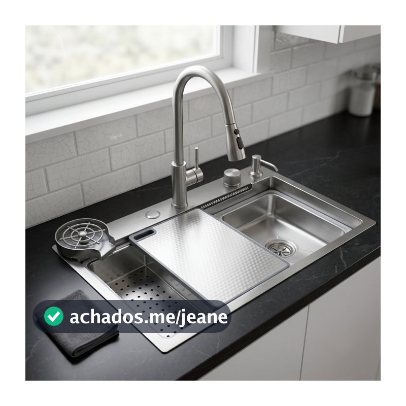 Cuba Premium 75x45 Pia de Cozinha Gourmet Inox 304 Com Torneira Cascata e Lavador de Copos