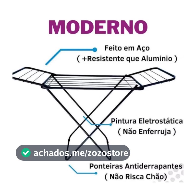 Varal De Chão Inox Reforçado Secalux Com Abas Dobrável Portátil Grande Roupas Apartamento