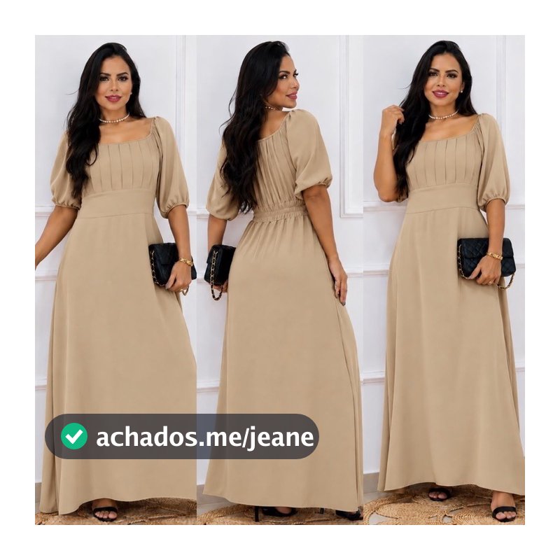 Vestido Longo Evangélico Com Manga 3/4 e Lastex Nas Costas Tecido Duna