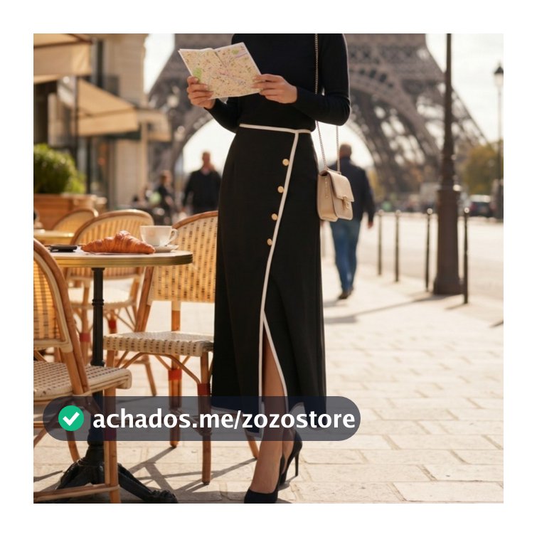 Saia Midi Evasê Com Botões Na Frente E Design Exclusivo, Primavera Elegante