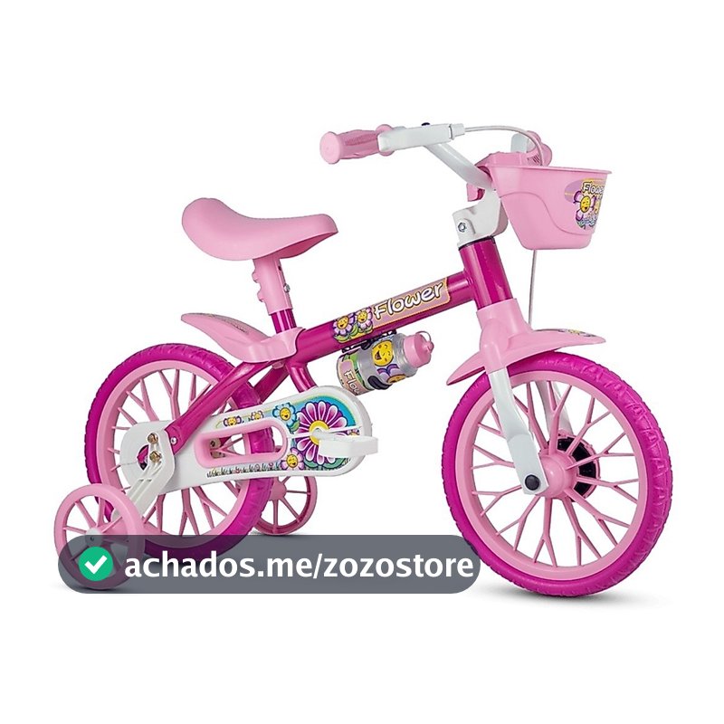 Bicicleta Infantil Aro 12 Freio Tambor 1 Marcha Cestinha Nathor C/ Rodinha Menina de 90cm a 1m